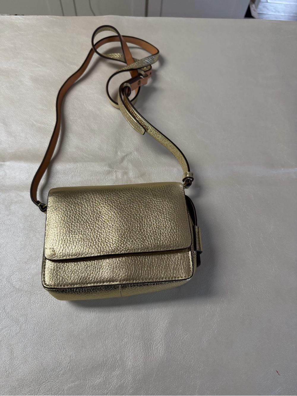 J. Crew Metallic Gold Pebbled Leather Crossbody Bag